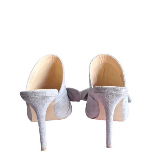 Daya by Zendaya Suede Bow Mules Heels | Size 6.5 | Gray Slip-On Stilettos - Picture 4 of 9